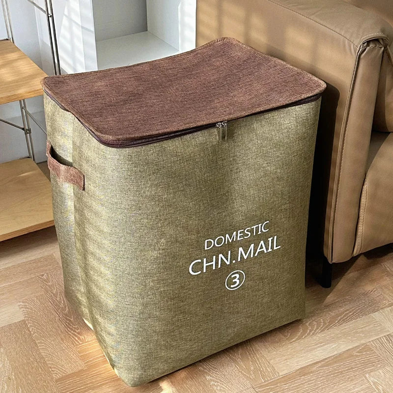 Clarify.pk zippered fabric storage bags in beige with brown top for organized home storage