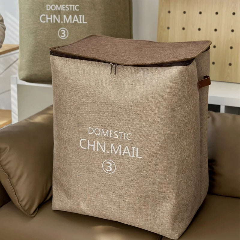 Clarify.pk zippered fabric storage bags in beige with brown top zipper for organized storage