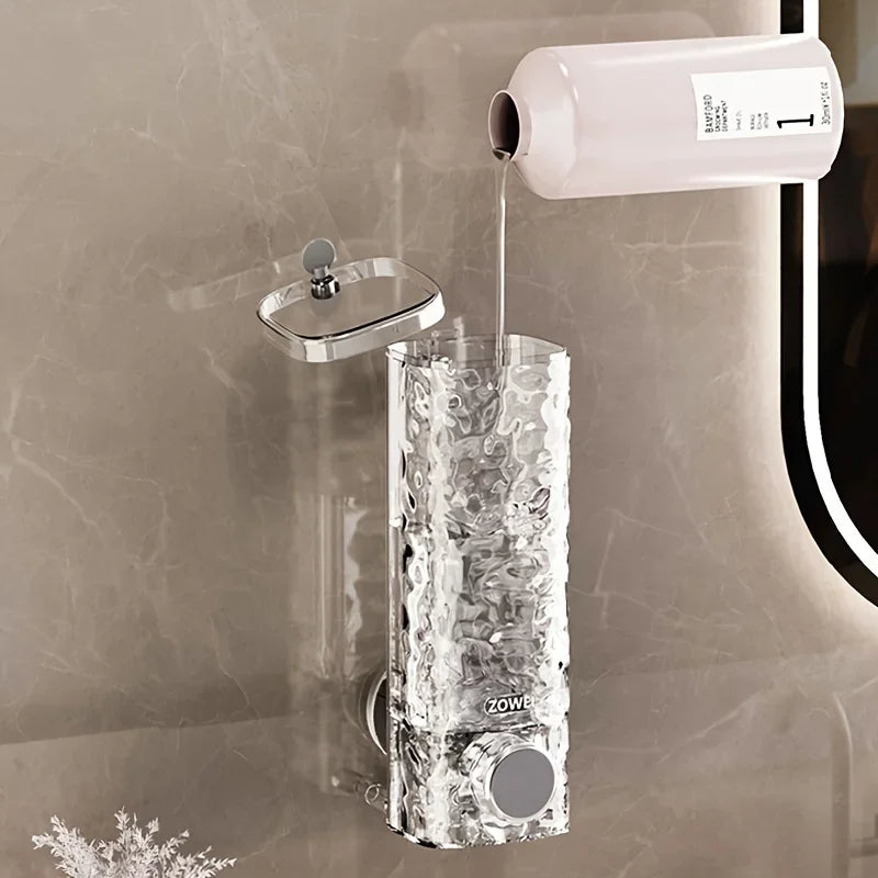 Premium wall mounted soap dispenser with textured metallic finish and push button for liquid soap