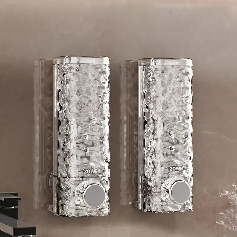 Premium wall mounted soap dispenser set with textured transparent design for modern bathroom